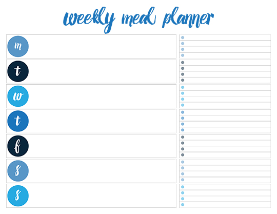 horizontal weekly meal planner blue